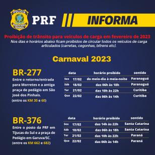 Operação Carnaval vai restringir veículos pesados nas BR-277 e BR-376