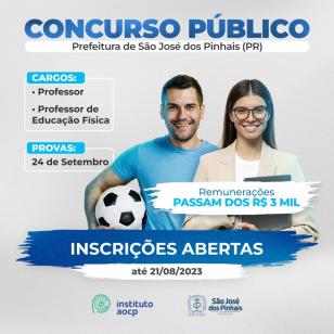 Concurso de professores em São José dos Pinhais encerra inscrição hoje (21)